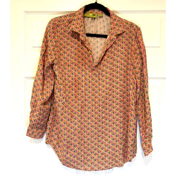 Rock Flower Paper Womens Popover Tunic Top Pink S Split Neck Faye Twill Poet - Picture 1 of 9